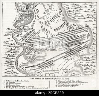 Mappa della Battaglia di Blenheim (o Blindheim), Hochstadt, Germania, 13 agosto 1704, parte della Guerra di successione spagnola (1701-1714). Foto Stock