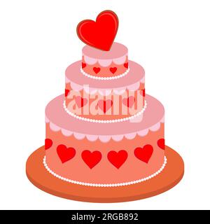 Una grande torta di compleanno per San Valentino. Illustrazione Vettoriale