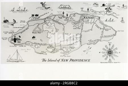 Nassau, Bahamas - Mappa dell'Isola di New Providence. Foto Stock