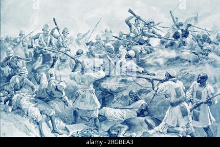 Battaglia del fiume Atbara, Sudan, la carica finale - gli Altopiani Cameron a Close Quarters, 8 aprile 1898. Foto Stock