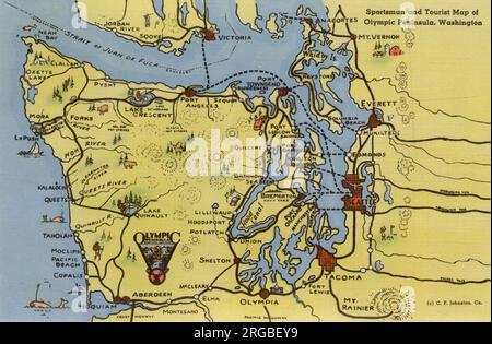 Mappa di Olympic Peninsula, Stato di Washington, USA - per sport e turismo Foto Stock