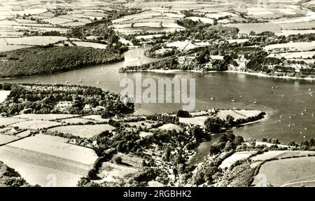 Vista aerea, Helford River, Cornovaglia Foto Stock