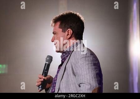 Taguig, Filippine. 8 agosto 2023. Il Dr. Craig Wright, Chief Scientist di nChain parla durante il lancio di Block Dojo in Asia. Block Dojo, un incubatore che promuove l'imprenditorialità blockchain, in collaborazione con nChain, una società tecnologica globale ha lanciato il Block Dojo in Asia. Block Dojo e nChain puntano a una trasformazione digitale e fungono da leader nella rivoluzione digitale nelle Filippine creando opportunità di business per lo sviluppo della Blockchain. (Foto di Earvin Perias/SOPA Images/Sipa USA) credito: SIPA USA/Alamy Live News Foto Stock