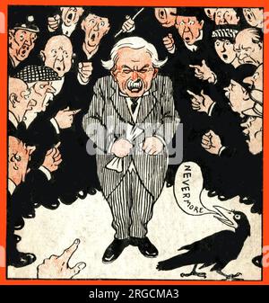 Cartoon, quoth The Raven, con il primo ministro David Lloyd George circondato da persone che puntano il dito contro di lui. Foto Stock