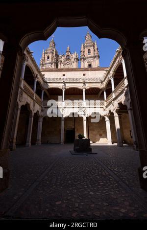Torres de la Clerecía desde la casa de las Conchas de Salamanca Foto Stock