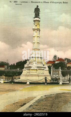 Monumento ad Afonso de Albuquerque, i duca di Goa, generale portoghese, ammiraglio e statista, a Belem, Lisbona, Portogallo Foto Stock
