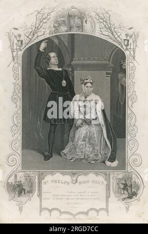 Samuel Phelps interpreta Amleto e Isabella Glyn interpreta la regina Gertrude nella tragedia di Shakespeare Amleto, atto III, scena IV Foto Stock