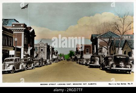 Second Street, Looking East, Medicine Hat, Alberta, Canada Foto Stock