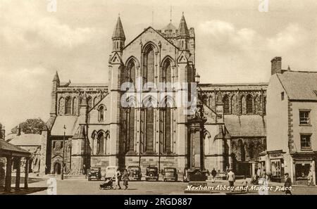 Abbazia di Hexham e Market Place, Northumberland Foto Stock