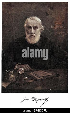 IVAN SERGEYEVICH TURGENEV scrittore russo con il suo autografo Foto Stock