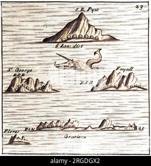 Le isole delle Azzorre, recentemente scoperte: Flores è in basso a sinistra della mappa. Foto Stock