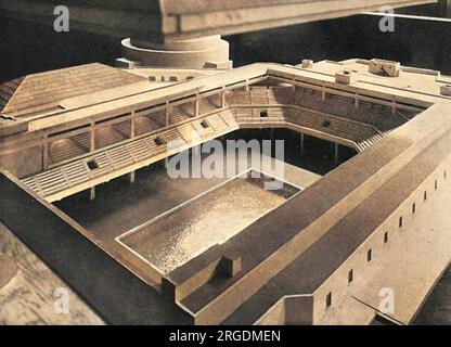 Il modello degli architetti della sala principale del centro espositivo di Earl's Court mostrato al momento della sua costruzione nel 1937. La didascalia la descrive come convertibile e da utilizzare come piscina e come luogo per incontri di pugilato, riunioni di massa o spettacoli circensi con una capacità di 23.000. Foto Stock