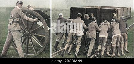 I ragazzi dell'Eton College aiutano a scaricare i negozi di guerra a Didcot Junction, dimenticando il loro solito sport per dare una mano. Sulla sinistra c'è il principe Enrico, il futuro duca di Gloucester, terzo figlio di re Giorgio V e della regina Mary. Foto Stock