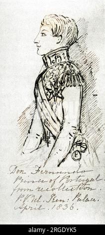 Principe Ferdinando di Sassonia-Coburgo (1816-1885), poi Fernando II del Portogallo, consorte della regina Dona Maria II del Portogallo. Ferdinando era cugino della regina Vittoria che disegnò questo suo ritratto nel 1836 quando aveva vent'anni. Foto Stock