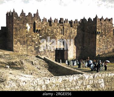 Porta di Damasco, Gerusalemme, Terra Santa. Foto Stock