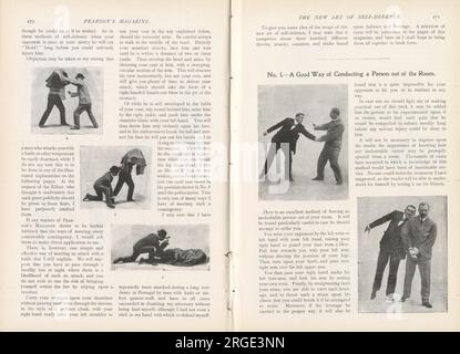 Pagine 3-4 di un articolo di 8 pagine in by e .W. Barton-Wright che aveva ideato una nuova forma di autodifesa, bartitsu. In questa pagina viene descritto un "buon modo di condurre una persona fuori dalla stanza". Foto Stock