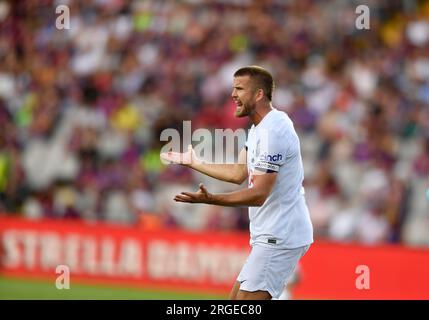 Barcellona, ESP. 8 agosto 2023. FC BARCELONA vs TOTTENHAM HOTSPUR 8 agosto 2023 Eric Dier (15) del Tottenham Hotspur reagisce durante la partita tra FC Barcelona e Tottenham Hotspur corrispondente al Joan Gamper Trophy allo Stadio Olimpico di Montjuic a Barcellona, Spagna. Crediti: Rosdemora/Alamy Live News Foto Stock