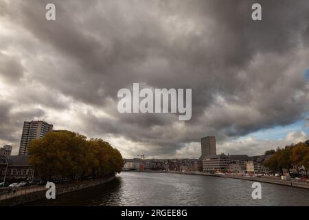 Foto del fiume Mosa nel centro di Liegi, Belgio. Liegi, o Luik, è una città e comune della Vallonia e la capitale del B Foto Stock