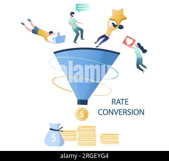 Illustrazione del vettore dell'imbuto di vendita per l'ottimizzazione della conversione dei tassi Illustrazione Vettoriale