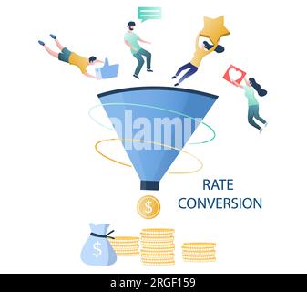 Illustrazione del vettore dell'imbuto di vendita per l'ottimizzazione della conversione dei tassi Illustrazione Vettoriale