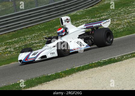 Circuito del Mugello 1 aprile 2007: Corsa sconosciuta su Classic F1 Car 1975 Brabham BT44B ex Carlos Reutemann Ford Cosworth sul circuito del Mugello in Italia durante Mu Foto Stock