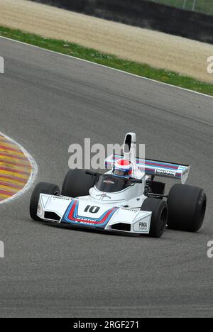 Circuito del Mugello 1 aprile 2007: Corsa sconosciuta su Classic F1 Car 1975 Brabham BT44B ex Carlos Reutemann Ford Cosworth sul circuito del Mugello in Italia durante Mu Foto Stock