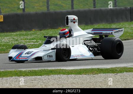 Circuito del Mugello 1 aprile 2007: Corsa sconosciuta su Classic F1 Car 1975 Brabham BT44B ex Carlos Reutemann Ford Cosworth sul circuito del Mugello in Italia durante Mu Foto Stock