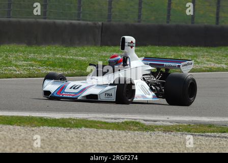 Circuito del Mugello 1 aprile 2007: Corsa sconosciuta su Classic F1 Car 1975 Brabham BT44B ex Carlos Reutemann Ford Cosworth sul circuito del Mugello in Italia durante Mu Foto Stock