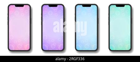 Insieme di sfondi con cerchi e bolle. Banner sullo schermo di un telefono. Pubblicità sul display di uno smartphone. Illustrazione Vettoriale