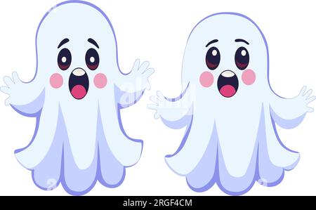 Due spaventosi fantasmi di Halloween. Divertenti personaggi fantasma comici. Animazioni animate che vogliono spaventare. Illustrazione vettoriale. Illustrazione Vettoriale