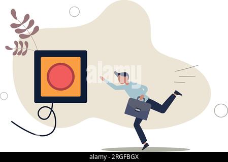 Pulsante di chiamata per aiuto di emergenza, controllo o lancio razzo, avvio di nuove attività o avvio di Start up Company Concept.illustrazione vettoriale piatta. Illustrazione Vettoriale