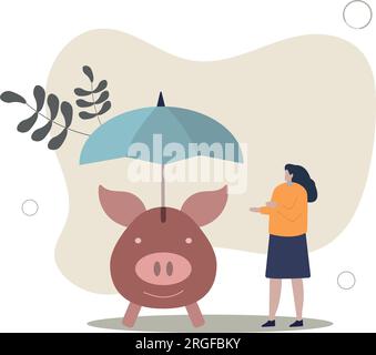 Protezione del risparmio assicurativo e finanziario in crisi economica, investimento in sicurezza o concetto di portafoglio per tutte le condizioni meteorologiche.illustrazione vettoriale piatta. Illustrazione Vettoriale