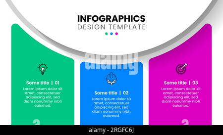 Modello infografico con icone e 3 opzioni o passaggi. Cerchio. Può essere utilizzato per il layout del flusso di lavoro, il diagramma, il banner, il webdesign. Illustrazione vettoriale Illustrazione Vettoriale