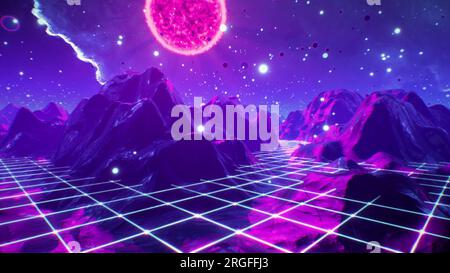 Volo futuristico attraverso paesaggi trippy sfondo. Alta qualità VJ Foto Stock