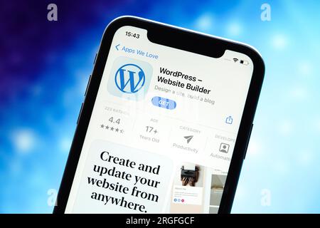 Cina. 9 agosto 2023. In questa foto, il logo WordPress viene visualizzato nell'Apple App Store. Credito: SOPA Images Limited/Alamy Live News Foto Stock