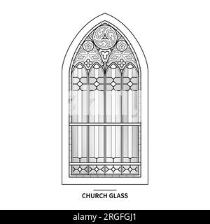 Una finestra bianca e nera della chiesa cattolica in vetro. Illustrazione Vettoriale