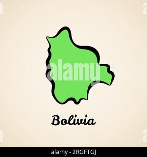 Mappa verde semplificata della Bolivia con contorno nero. Illustrazione Vettoriale