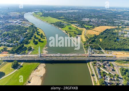 Luftbild, Rheinbrücke Neuenkamp Baustelle, Autobahn A40, Kaßlerfeld, Duisburg, Ruhrgebiet, Nordrhein-Westfalen, Deutschland Foto Stock