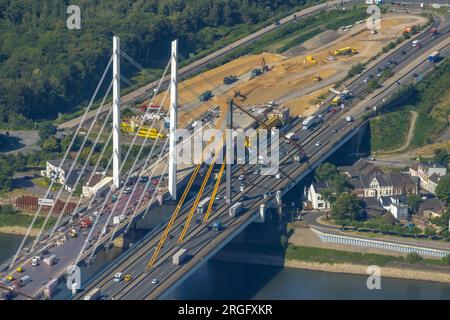 Luftbild, Rheinbrücke Neuenkamp Baustelle, Autobahn A40, Kaßlerfeld, Duisburg, Ruhrgebiet, Nordrhein-Westfalen, Deutschland Foto Stock