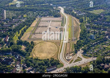 Vista aerea, area residenziale di nuova costruzione "Friedrich-Park", Fritz-Schupp-Straße, Marxloh, Duisburg, zona della Ruhr, Renania settentrionale-Vestfalia, Germania Foto Stock