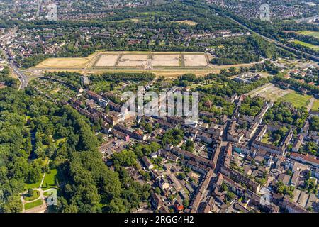 Vista aerea, area residenziale di nuova costruzione "Friedrich-Park", Fritz-Schupp-Straße, Marxloh, Duisburg, zona della Ruhr, Renania settentrionale-Vestfalia, Germania Foto Stock