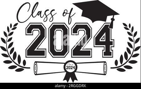 Classe 2024 emblema con diploma e berretto progettato con grano studioso per la prosperità Illustrazione Vettoriale