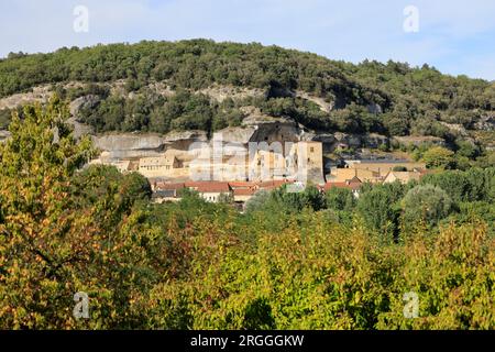 Musée National de Préhistoire dans le Village des Eyzies de Tayac capitale mondiale de la Préhistoire. Dordogne, Périgord, Francia, Europa Foto Stock