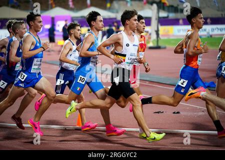 Gerusalemme, Israele. 9 agosto 2023. Belga Mathis Lievens nella foto durante la finale dei 3000 m dell'evento europeo di atletica leggera U20, mercoledì 09 agosto 2023, a Gerusalemme, in Israele. I campionati europei si svolgono dal 07 al 10 agosto. BELGA PHOTO COEN SCHILDERMAN Credit: Belga News Agency/Alamy Live News Foto Stock