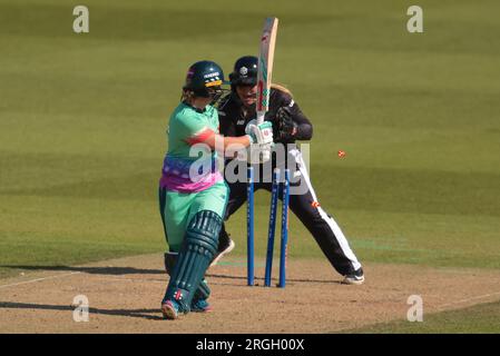 Londra, Regno Unito. 9 agosto 2023. Mentre gli Oval Invincibles affrontano i Manchester Originals nella competizione delle cento donne al Kia Oval. Credito: David Rowe/Alamy Live News Foto Stock