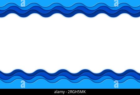 Onde di mare tagliate su carta e ondulazioni di onde di mare oceaniche sullo sfondo dello spazio di copia vettoriale. Wave Flow o Sea Tidal cornici tagliate in carta per poster o striscioni con curve ondulate dell'oceano e onde a strati tagliati Illustrazione Vettoriale