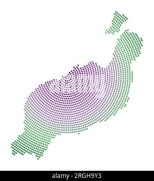 Mappa punteggiata di Lanzarote. Forma digitale di Lanzarote. Icona tecnologica dell'isola con punti sfumati. Illustrazione vettoriale alla moda. Illustrazione Vettoriale