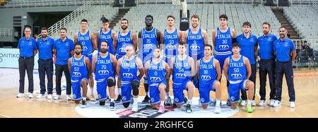 Atene, Grecia. 9 agosto 2023. Nazionale italiana durante la partita del Torneo Egeo Acropoli tra Italia e Serbia allo Stadio Oaka il 9 agosto 2023 ad Atene, Grecia. Credito: Agenzia fotografica indipendente/Alamy Live News Foto Stock