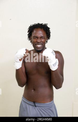 Lago Tahoe, Nevada, Stati Uniti. 5 agosto 2023. Datrion King si presentò prima del suo match MMA da 185 libbre al WFC 156-World Fighting Championships match a Bally's Lake Tahoe a Lake Tahoe, Nevada. (Immagine di credito: © David G. McIntyre/ZUMA Press Wire) SOLO USO EDITORIALE! Non per USO commerciale! Foto Stock