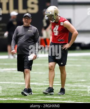 Metairie, USA. 9 agosto 2023. Il campo di allenamento dei New Orleans Saints presso l'Ochsner Sports Performance Center Indoor Facility di Metairie, Louisiana, mercoledì 9 agosto 2023. (Foto di Peter G. Forest/Sipa USA) credito: SIPA USA/Alamy Live News Foto Stock